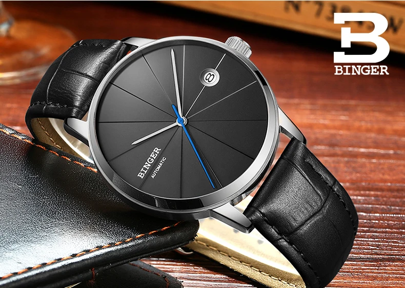 Брендовые Часы Seiko с автоматическим перемещением, мужские механические часы t BINGER, полностью черные часы с сетчатым ремешком из нержавеющей стали, мужские часы