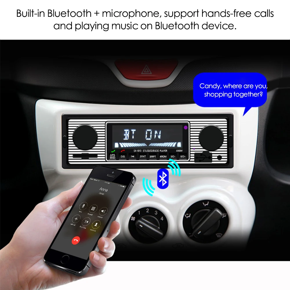 Onever Bluetooth 2 0 автомобильный стерео аудио 1DIN плеер In-Dash FM MP3 радио гарнитура с AUX-IN SD USB