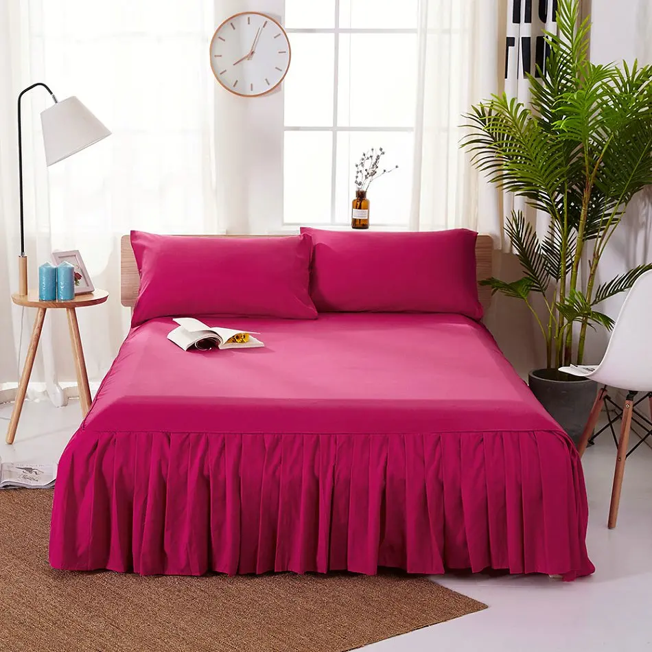 Rose Red Battilo полиэстер Подогнанный лист падение Просверленный valance сплошной цвет кровать юбка один/двойной/король/супер король постельное покрывало - Цвет: Rose Red
