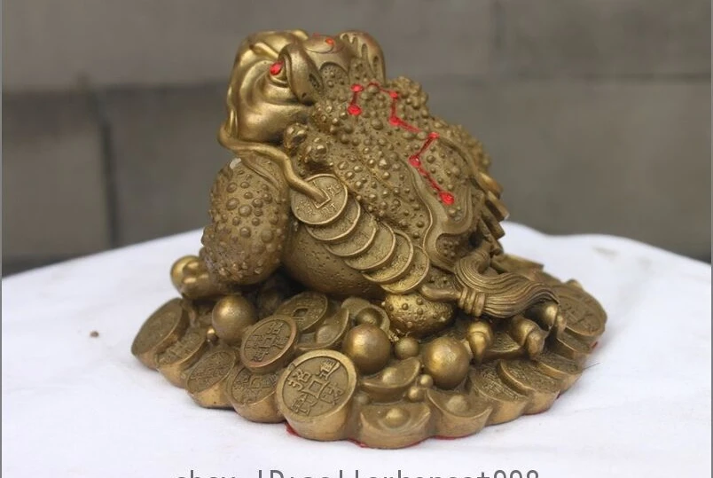 Китайская латунная медная фэншуй Lucky Yuanbao богатство денежная жаба золотая статуя