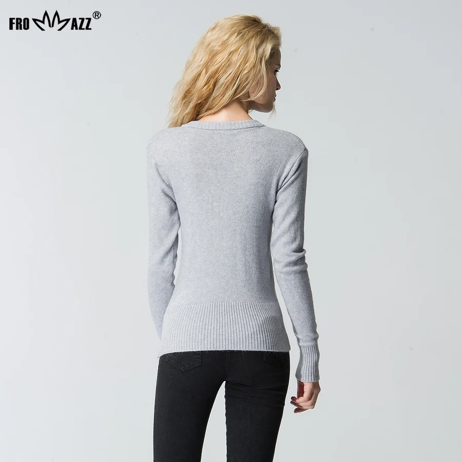 Женский трикотажный пуловер с v-образным вырезом FROMMAZZ Серый Повседневный