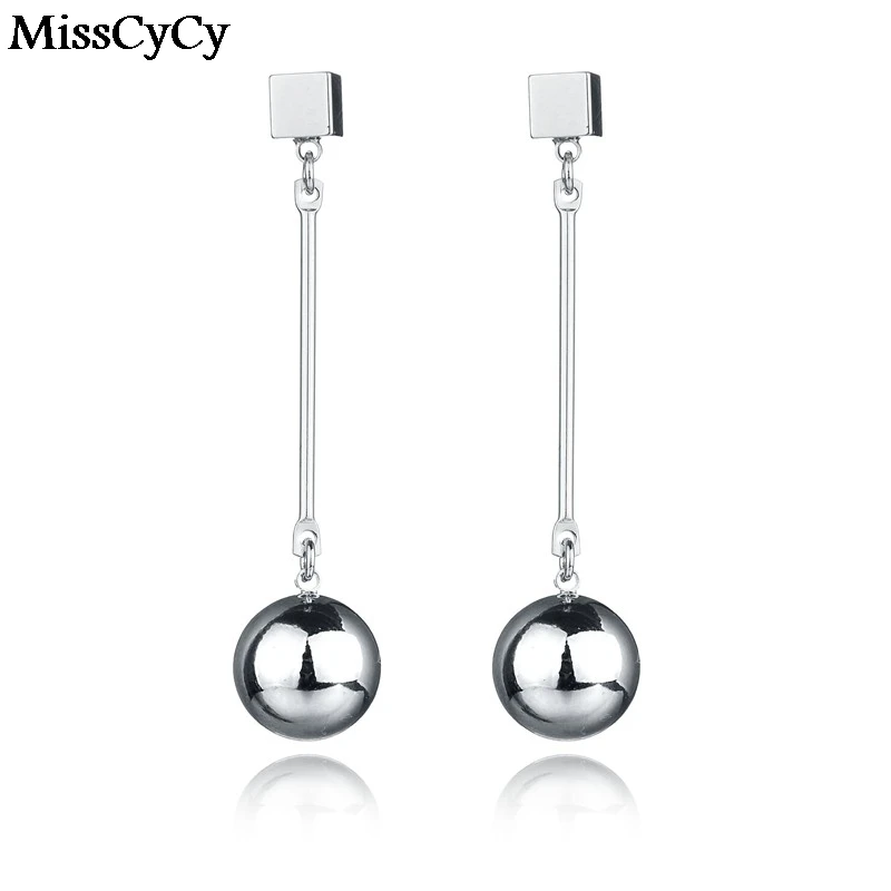 MissCyCy модное покрытие Серебряные серьги для Для женщин Медь Шар Подвесные серьги в виде капель, хорошее ювелирное изделие