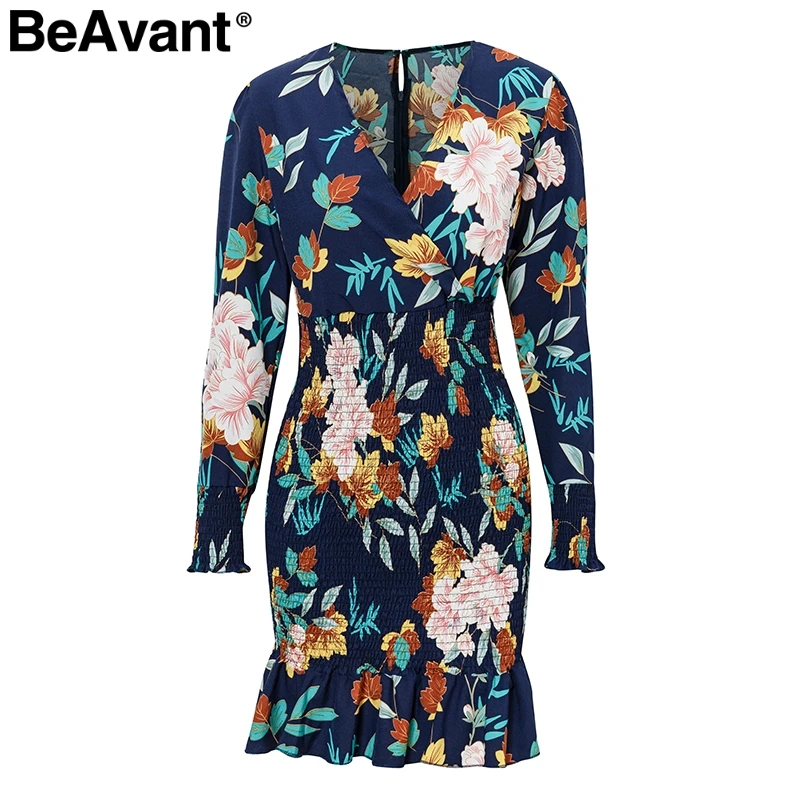 BeAvant зеленый цветочный принт boho Платье женское сексуальное с v-образным вырезом и