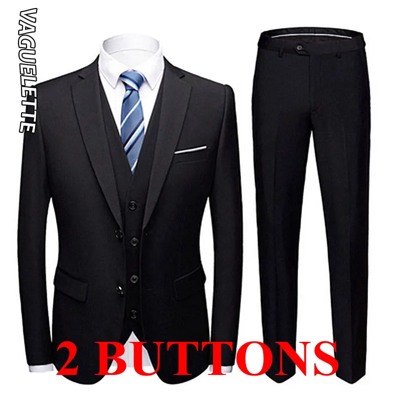 Black 2 Buttons VAGUELETTE черный и Королевский синий свадебный мужской костюм белый приталенный сценический костюм Homme официальный однотонный серый костюм из 3 предметов со штанами - Цвет: Black 2 Buttons