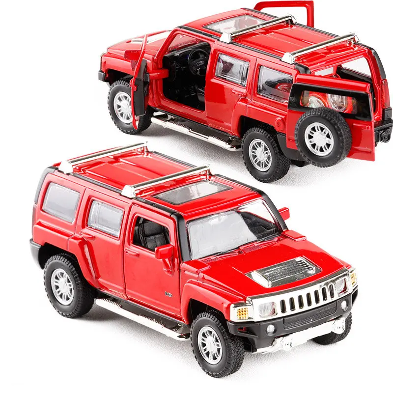 /литая под давлением игрушечная модель/1:32 весы/Hummer H3 SUV спортивный автомобиль/Вытяжка/звук и светильник/образовательная Коллекция/подарок для детей - Цвет: Красный
