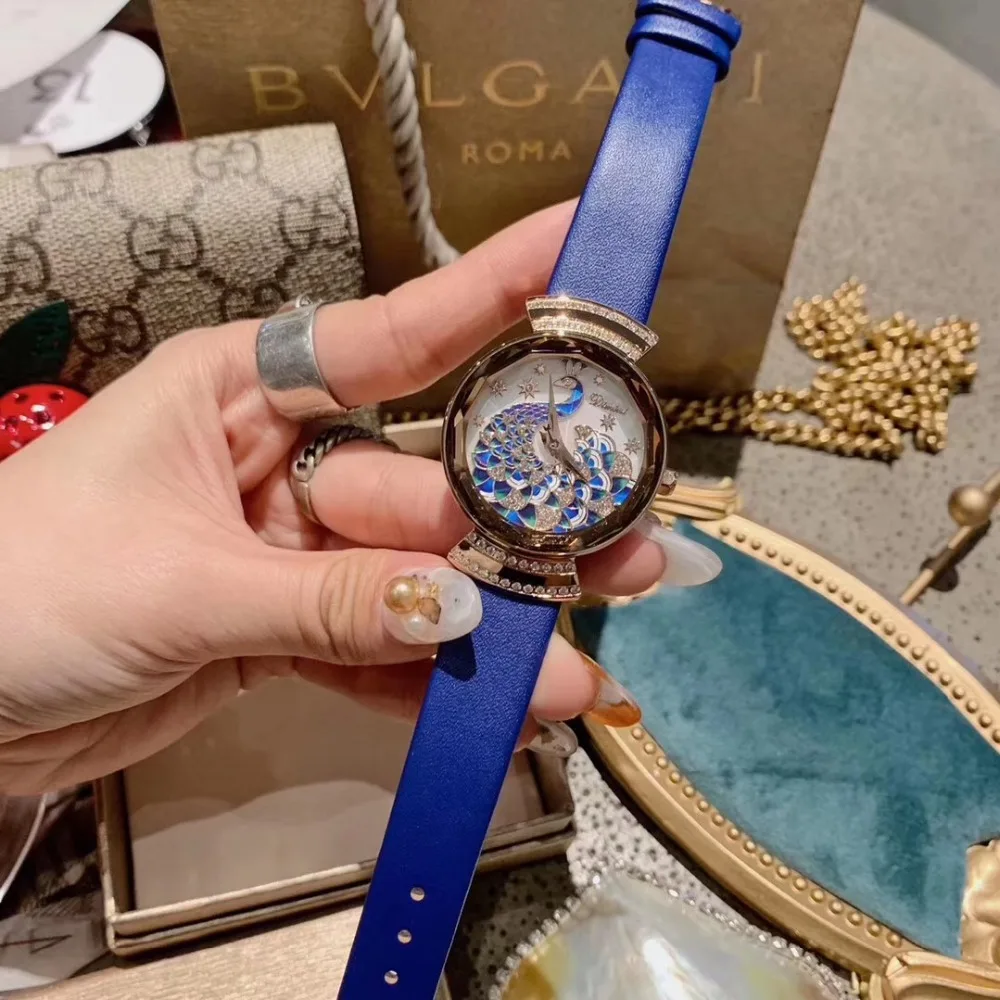 Часы женские кварцевые с эмалью павлином ручной работы водонепроницаемые -