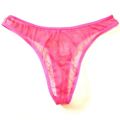rose Mens Sexy Transparent Bikini Thongs Swim G-strings Bottoms Low Waist Male Breathable Mesh Panties Tanga T Back Beachwear Sunbath - Цвет: rose