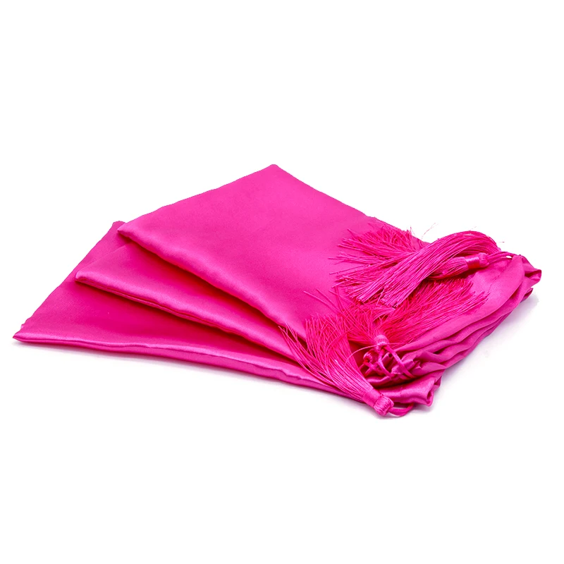 18x30cm Blank hot pink virgin hair extension packaging satin silk bag with luxury tassels gift bundles packing bags | Дом и сад