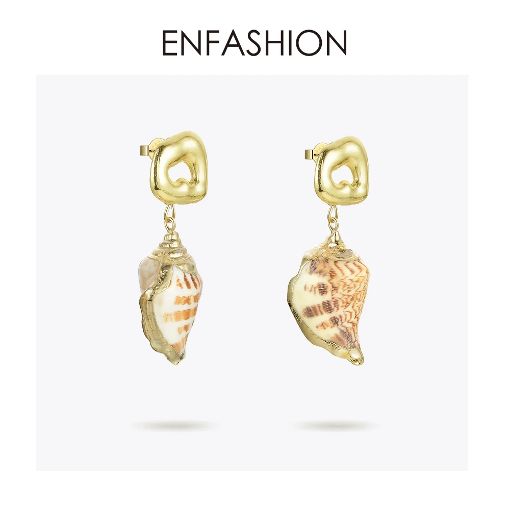 ENFASHION Винтажные висячие серьги в виде раковины для женщин, длинные висячие серьги в стиле бохо из натуральной раковины, модные ювелирные изделия в богемном стиле, Kolczyki EM1051 - Окраска металла: EM191054