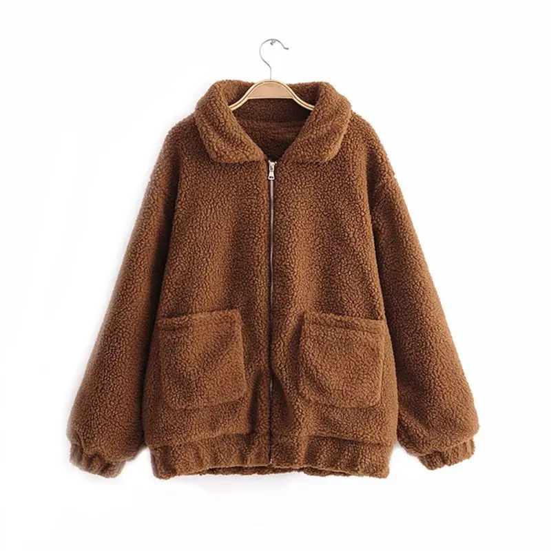 

Winter Autumn Women Faux Fur Coat Fashion Fleece Faux Fur Coat Lady Outwear Warm Zipper Casual Women's Jackets With Pocket