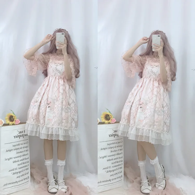 Платье Лолиты, японское платье JSK Kawaii, сказочное платье на бретелях, женское летнее платье, мягкое милое платье лолиты для девочек