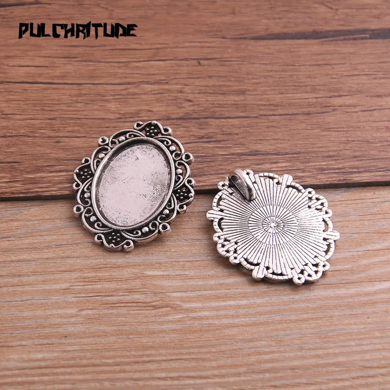 4pcs 18*25mm Inner Size Two Color Metal Alloy Simple Oval Lacework Cabochon Pendant Setting Jewelry Findings | Украшения и