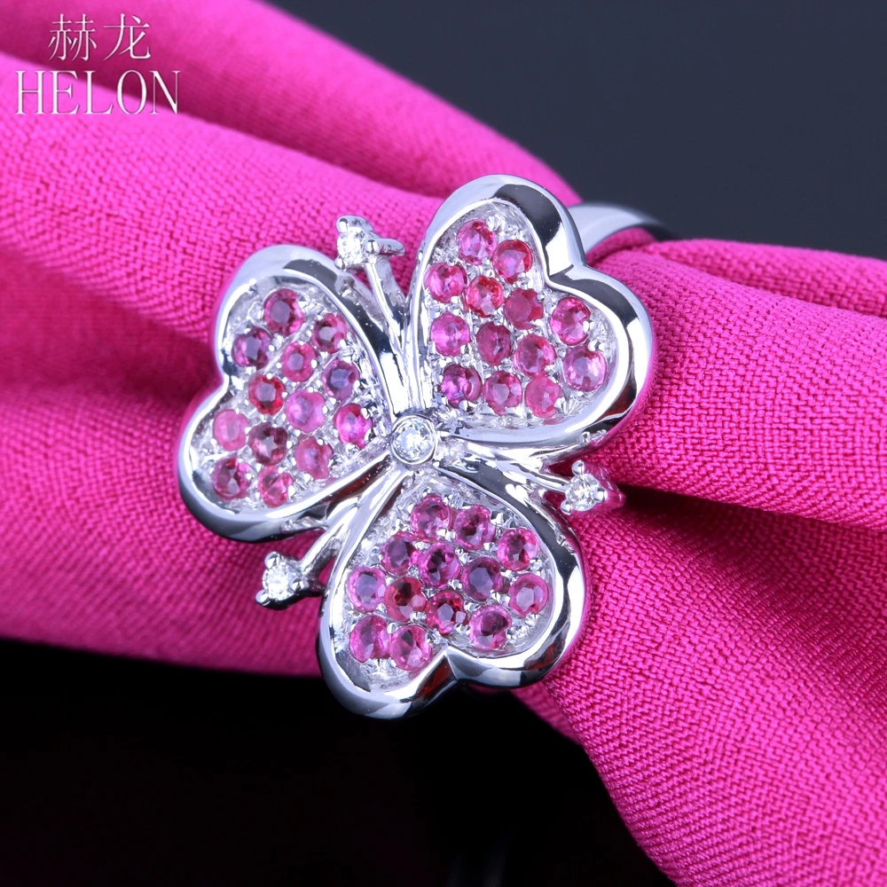 

HELON Solid 10K White Gold 1ct Natural Ruby Diamonds Ring Heart Face Engagement Wedding Women Trendy Classic Fine Jewelry Ring