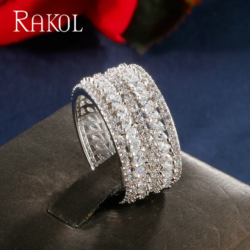 Роскошные Свадебные обручальные кольца RAKOL из Дубая с фианитом для женщин