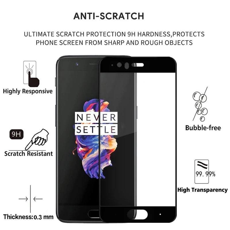 2 шт Полное покрытие из закаленного стекла для OnePlus 5 5,5" протектор экрана 9 H на защитном стекле чехол для 1+ 5 A5000 пленка