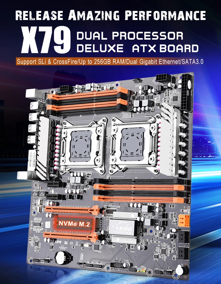 JINGSHA двойной разъем LGA 2011X79 настольная материнская плата поддержка 2x PCIe x16 M.2 SLi& Cross Fire Intel ЦП Xeon и память ECC Reg