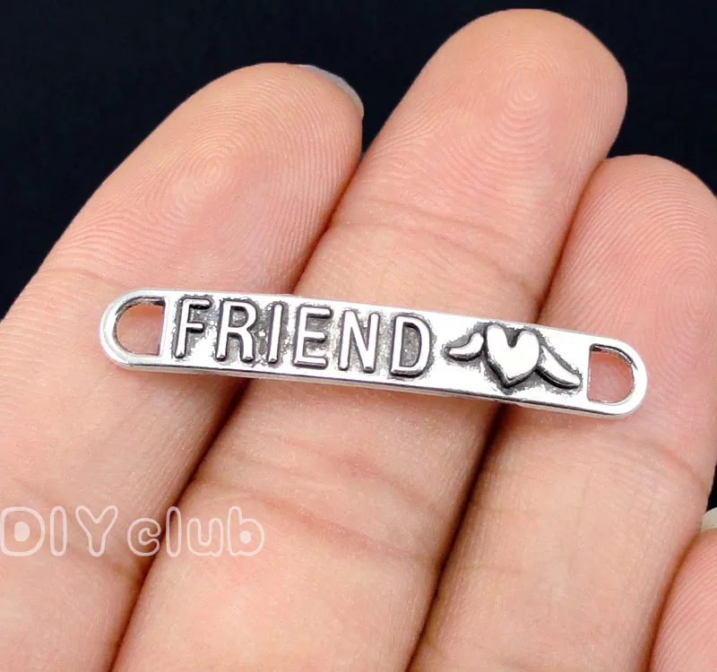 

60pcs-Antique Silver / Bronze Friend Connector Charms 37x6mm