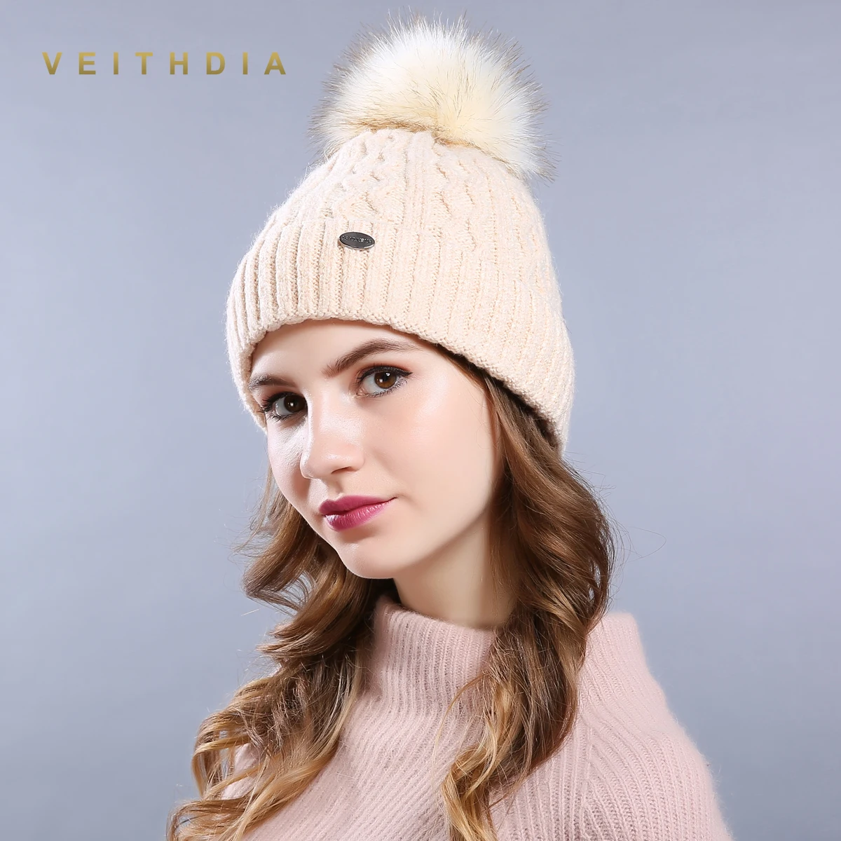 VEITHDIA высококачественные женские зимние шапки модная цепочка Тип меховая женская