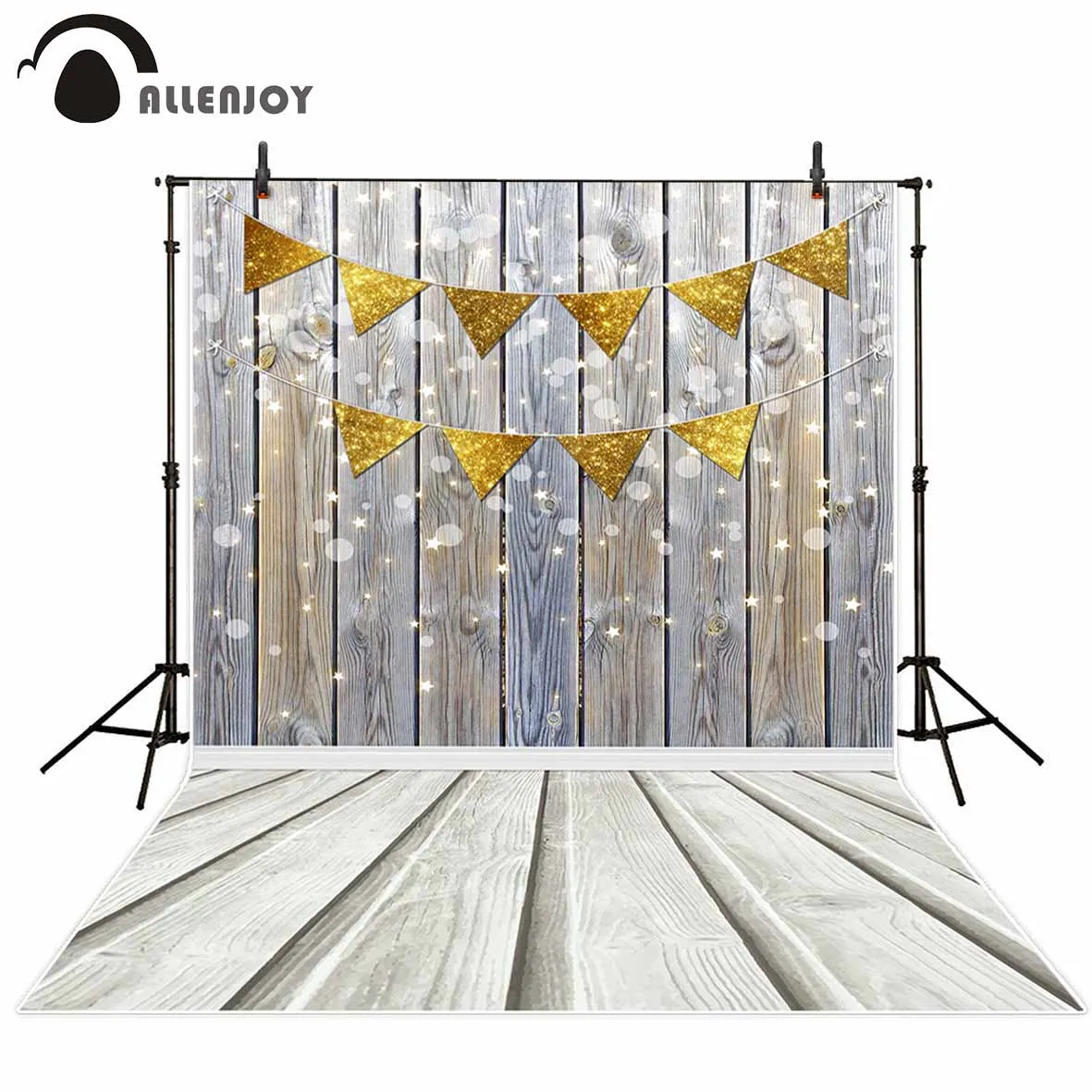 Фотофон Allenjoy С Блестящими Золотыми флагами на пастельных деревянных напольных