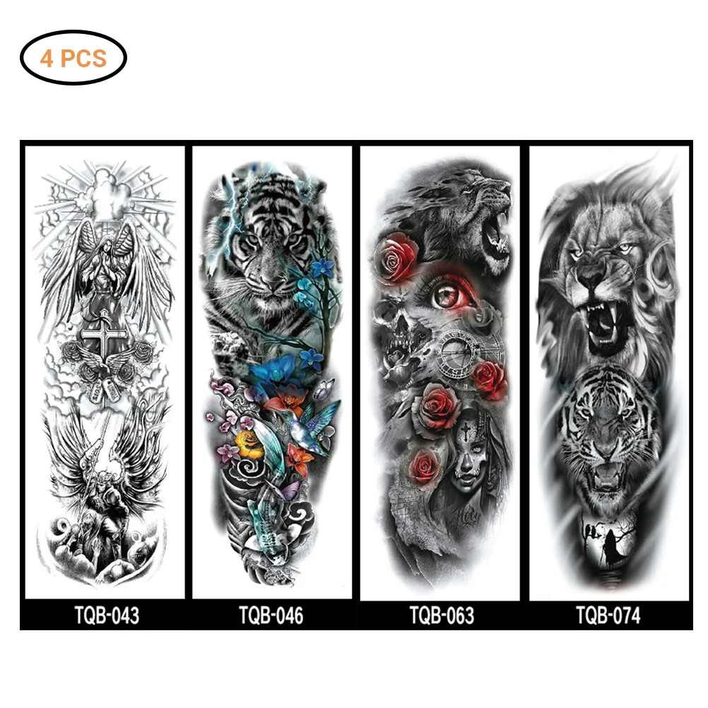 4 шт Поддельные татуировки наклейки полный рукав водонепроницаемый временные