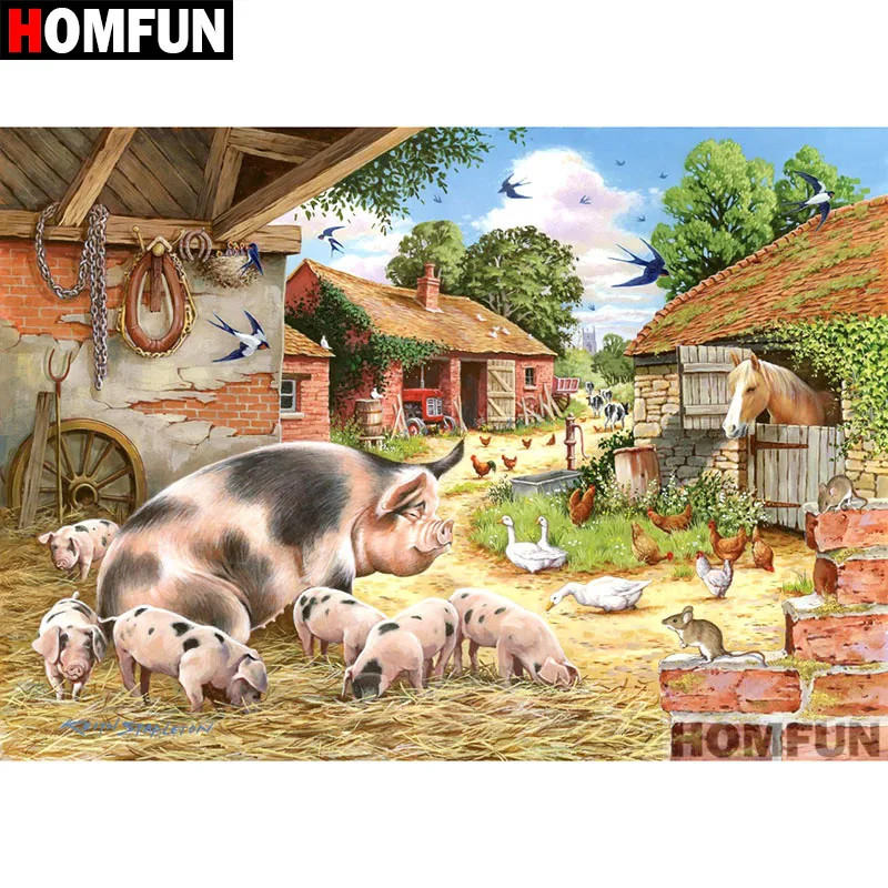 Алмазная живопись HOMFUN домашняя свинья 5D вышивка своими руками полный набор