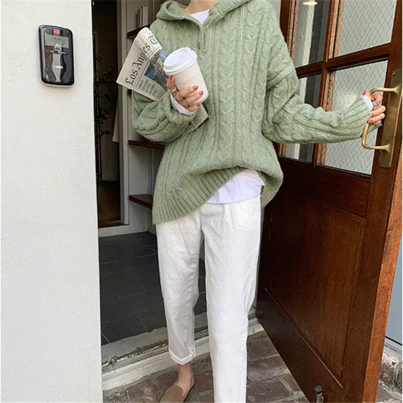 Alien Kitty 2019 Hot Fresh Knitted Simple Elegant Regular Hooded Autumn Thick Student Solid Loose Casual Full-Sleeved Sweaters | Женская