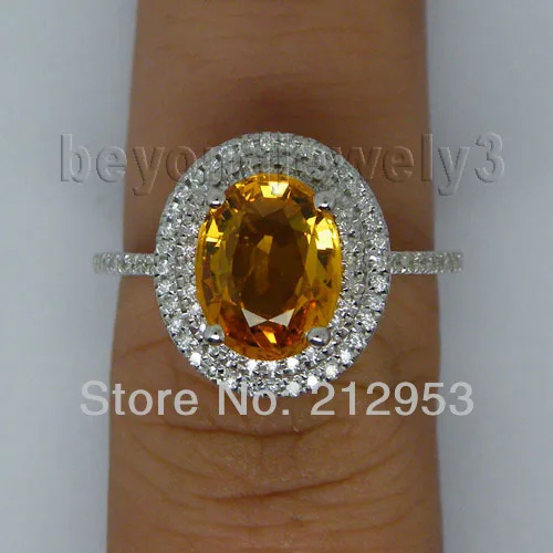 Обручальное кольцо с желтым сапфиром 7x9 мм 14 КТ белое золото R0014|ring oval|ring ringring gold