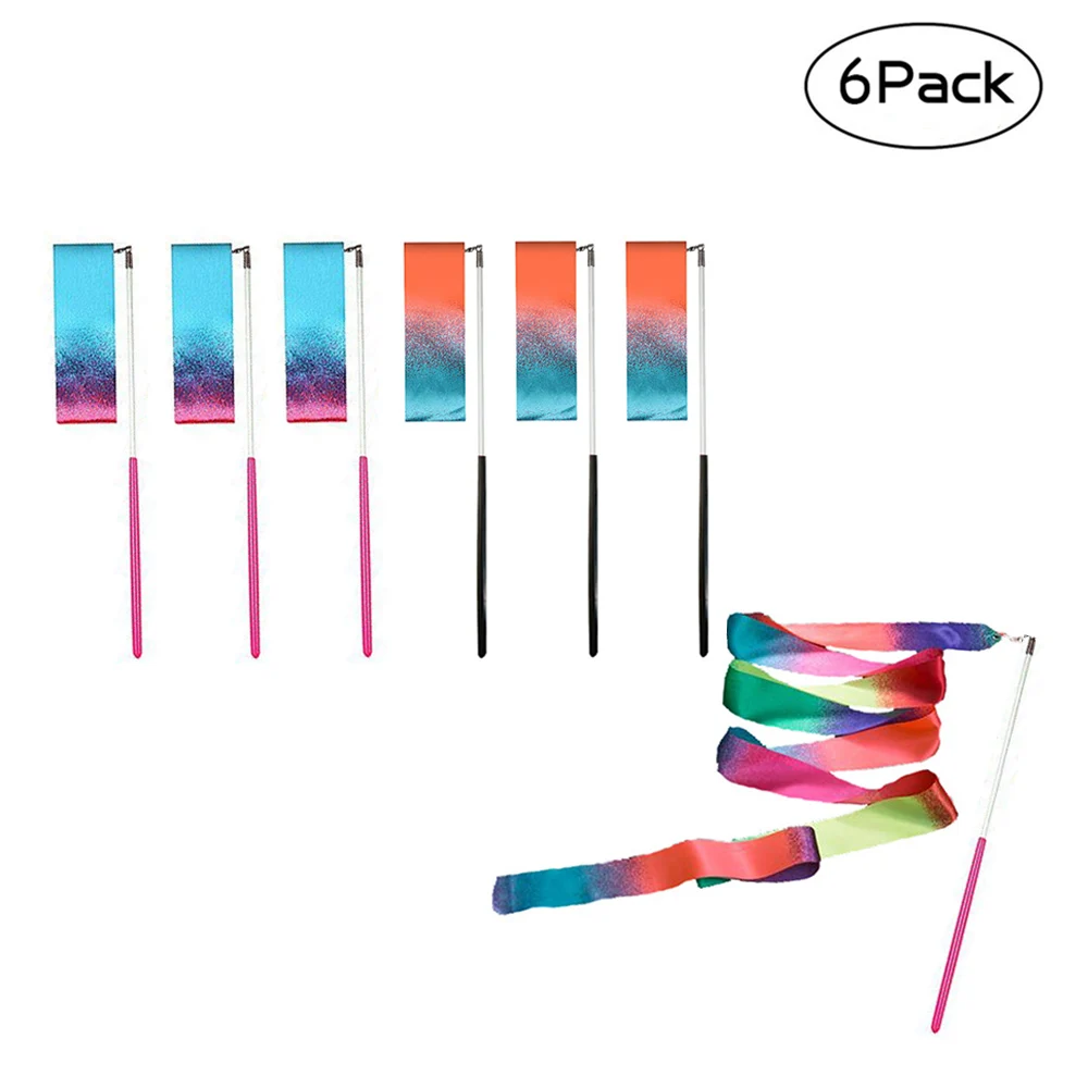 

6 Pack 2 Meter Colorful Dance Ribbons Rhythmic Gymnastic Ribbon Wands Rods for Children Art Dances