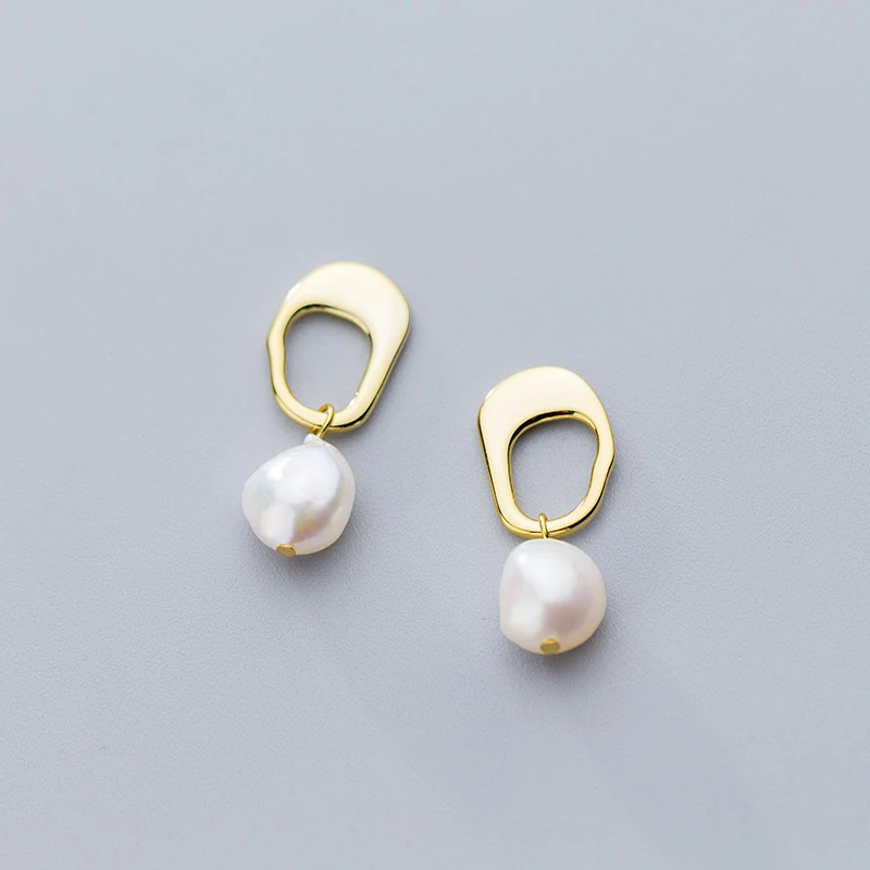 Женские серьги с золотым жемчугом Винтажные минимализм из серебра 925 пробы