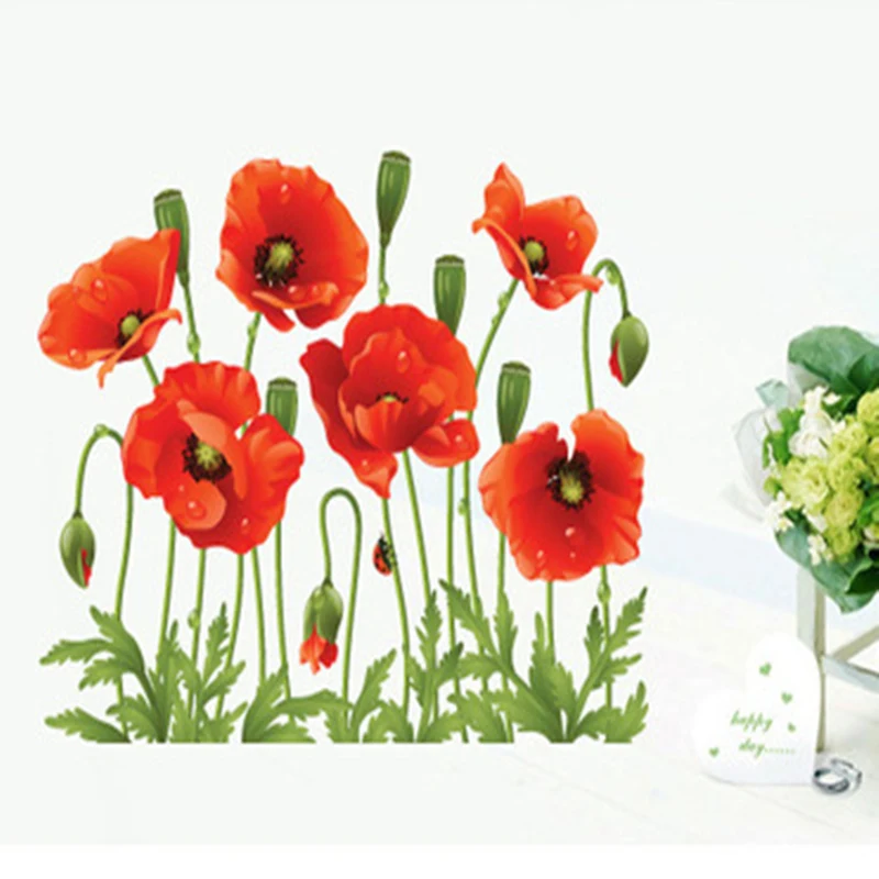 Новые съемные настенные наклейки с красным маком домашний декор художественные