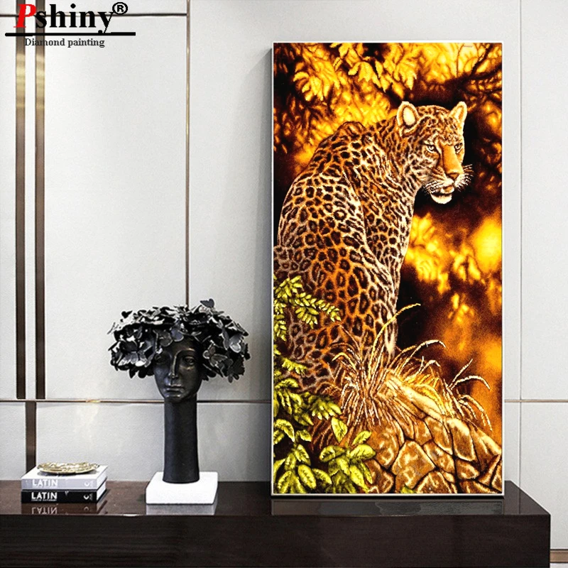PSHINY DIY 5D Вышивка с бриллиантами продажа леопардовых животных картины из