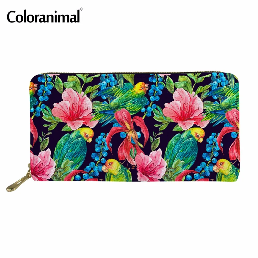 

Coloranimal Fashion Vintage Women Leather Wallet Parrot Flower Floral Print Women PU Handbags Wallets Purse for Ladies Teen Girl