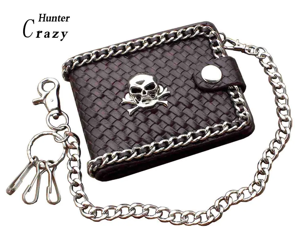 Heavy Metal Gothic Skull Biker Leather Chain Wallet Mens Short Card Holder | Багаж и сумки