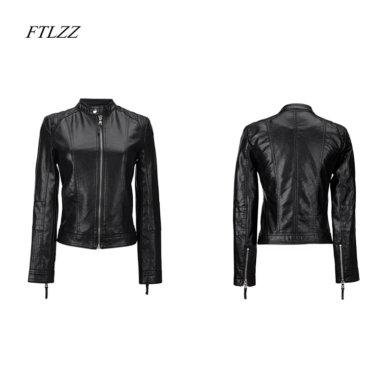 

Ftlzz Spring Autumn Women Pu Leather Jacket Long Sleeve Casual Vintage Style Biker Coat Black Soft Faux Washed Leather Jackets