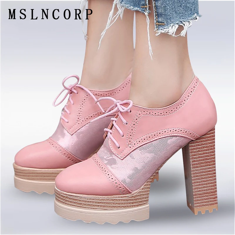 

Plus Size 34-43 fashion Spring Autumn Platform Shoes Women Lace Up Sexy Thick High Heel Ladies Dress Party Pumps Casual Shoes