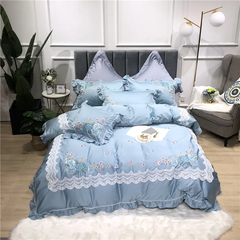 16 Little Daisy embroidery Bedding Sets girls Beddingset egyptian cotton Bed Linen Duvet Cover Bed Sheet Pillowcase/bed Sets 4/7pcs - Цвет: 16