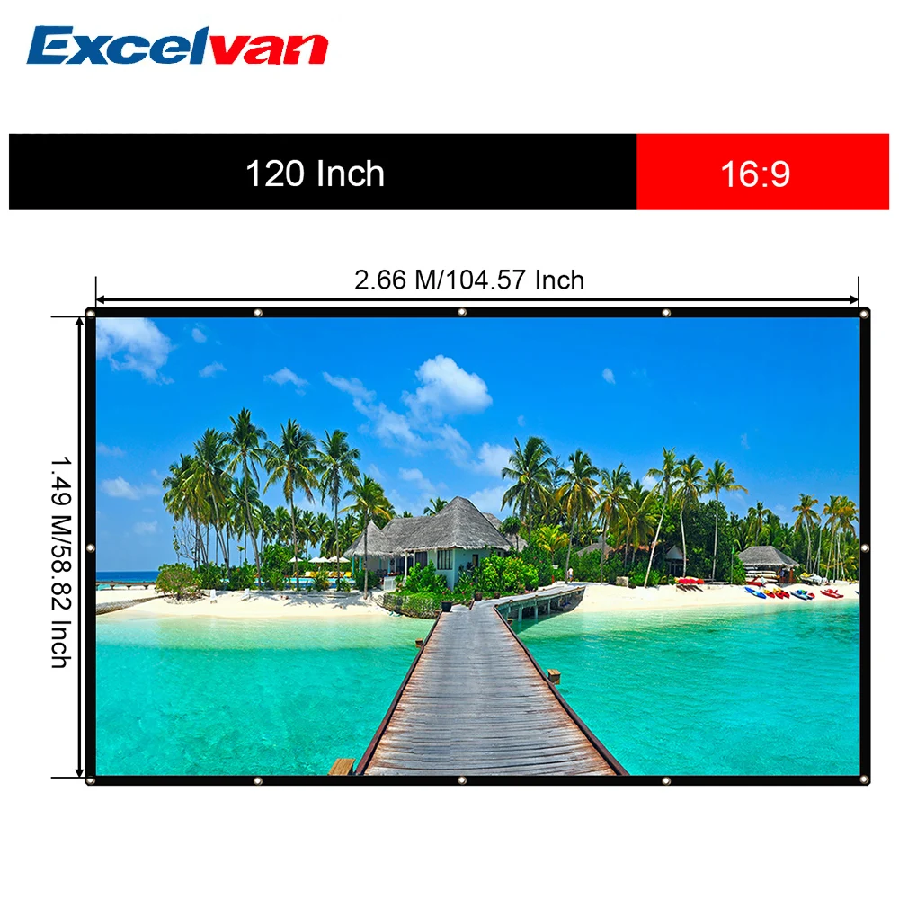 Excelvan 120 дюймов 16:9 складной белый портативный проектор тканевый экран с подвесным