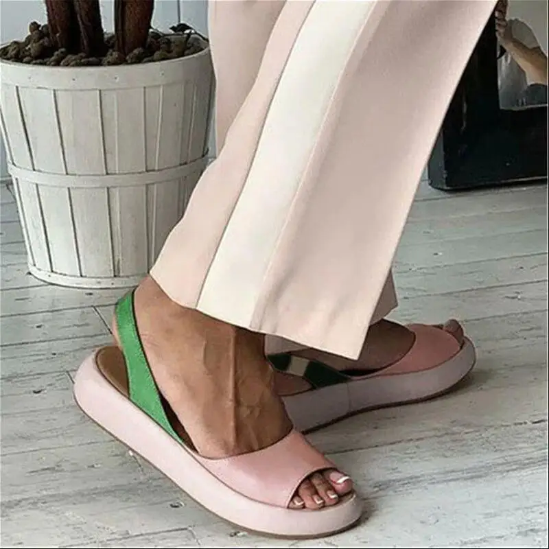 Летние сандалии на плоской подошве милые танкетке женские с открытым носком