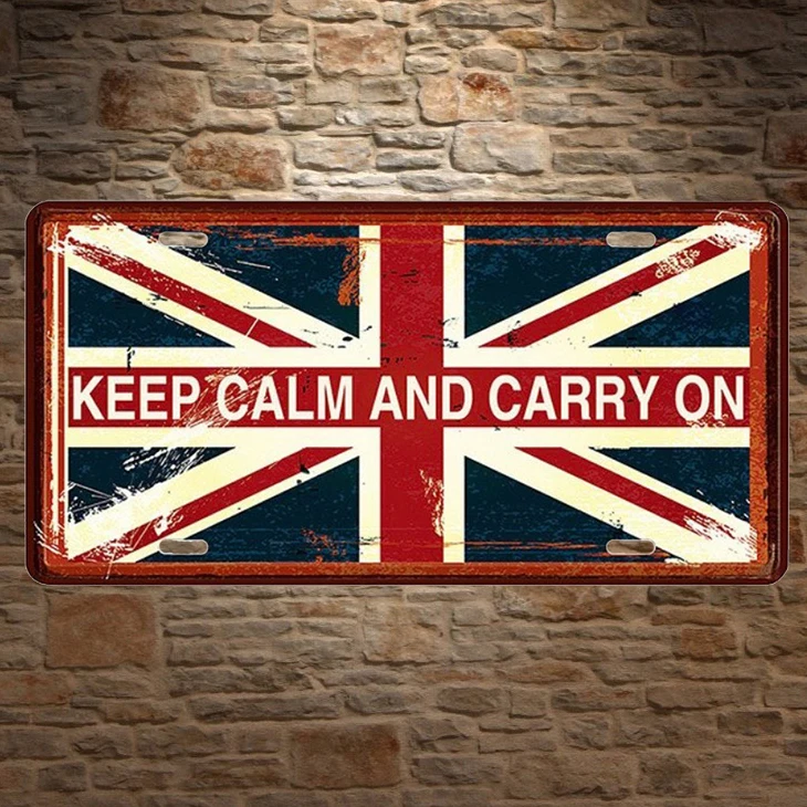 

1 pc Keep calm and carry on Britain London UK plaques Tin Plates Signs wall man cave Decoration Metal Art Vintage Poster