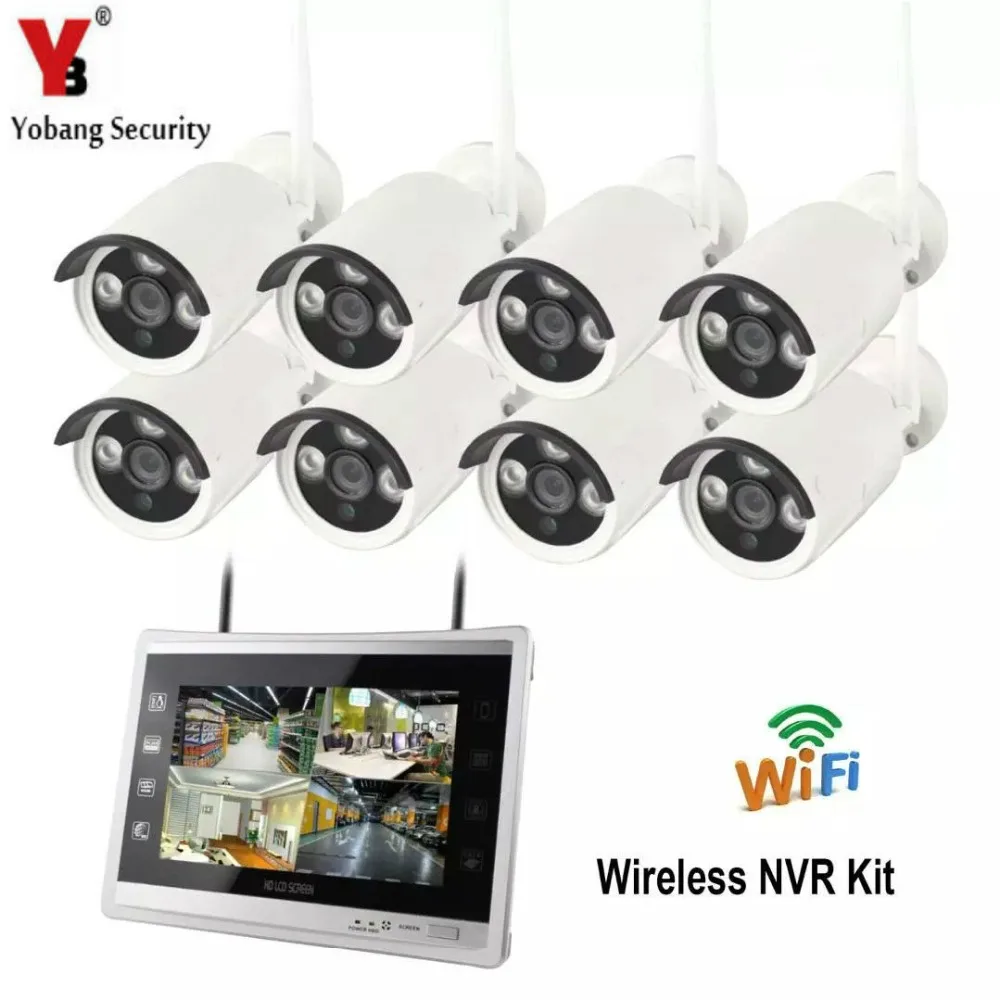 Yobang безопасность 12 дюймов монитор 8CH Беспроводной NVR CCTV камера система