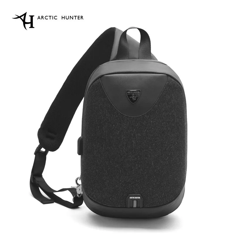 ARCTIC HUNTER, USB, водонепроницаемая, противоугонная, Мужская нагрудная сумка, сумка через плечо, Спортивная, мужская, для подростков, для мальчиков, для путешествий, через плечо - Цвет: black USB
