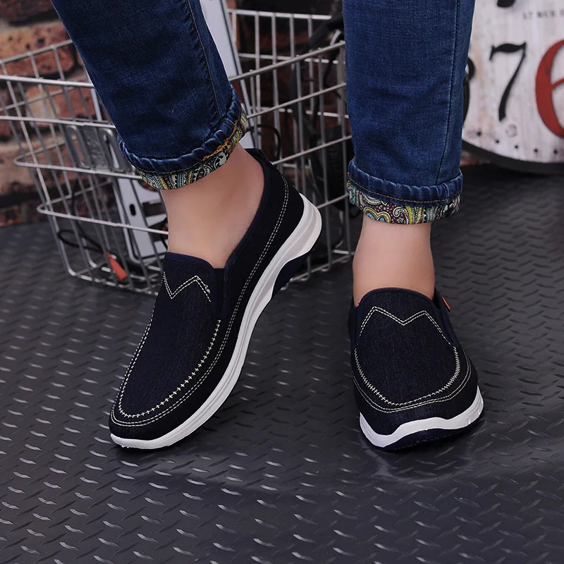 CUWHF 2019 New Spring/Autumn Fashion Denim Shoes For Student Solid Fabric Loafers Men Slip-on Shallow Simple Style Flat Sneakers | Обувь