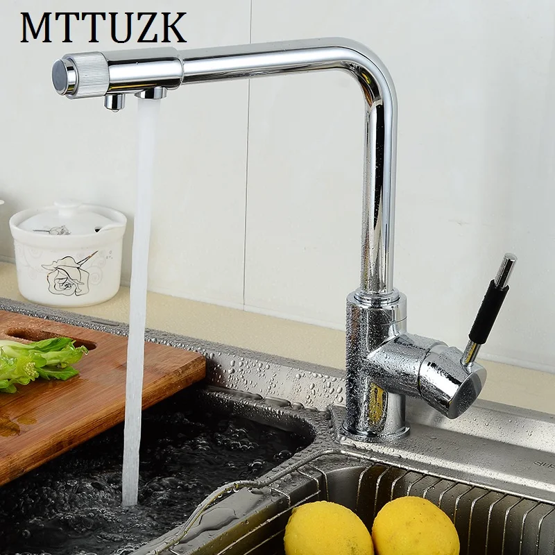 MTTUZK Современный полированный хромированный латунный кухонный кран двойной Handel