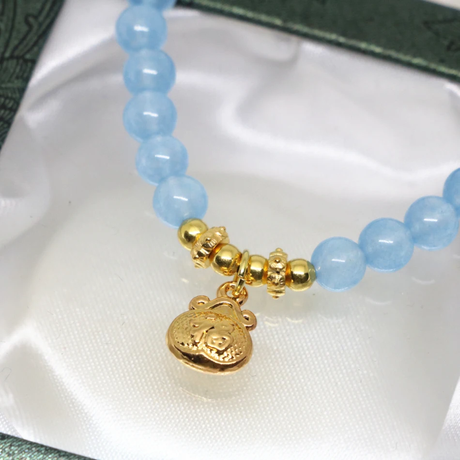 Vintage hot sale elegant exquisite 6mm blue jasper jade semi-precious stone round beads bracelet women diy jewelry 7.5inch B1965 | Украшения