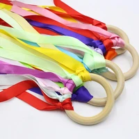 5pcs rainbow color ribbon wooden ring waldorf ribbon with bell hand kite toy birthday party favors baby toy sports