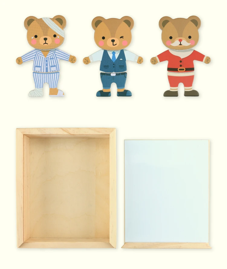 Magnetic Cartoon Bear Change Clothes Children Wooden Toy Puzzles Kids Educational Dress Changing Jigsaw Puzzle Toys For Children