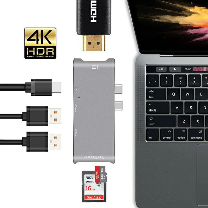 Basix USB C концентратор двойной тип к 3 0 сплиттер HDMI адаптер для MacBook Pro 2016/2017/2018 Thunderbolt