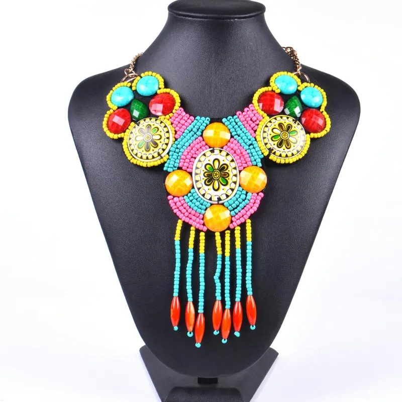 Ручной работы вышивка бисера ожерелье Этнический узор Бисероплетение большое