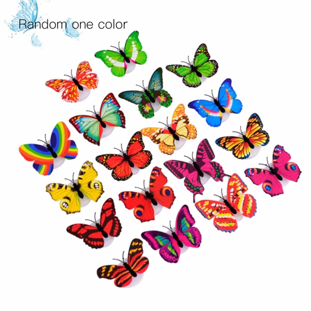 10pcs 3D Innovative LED Lighting Colorful Butterfly Cute Night Light Home Room Desk Decorative Wall Lights Color | Дом и сад