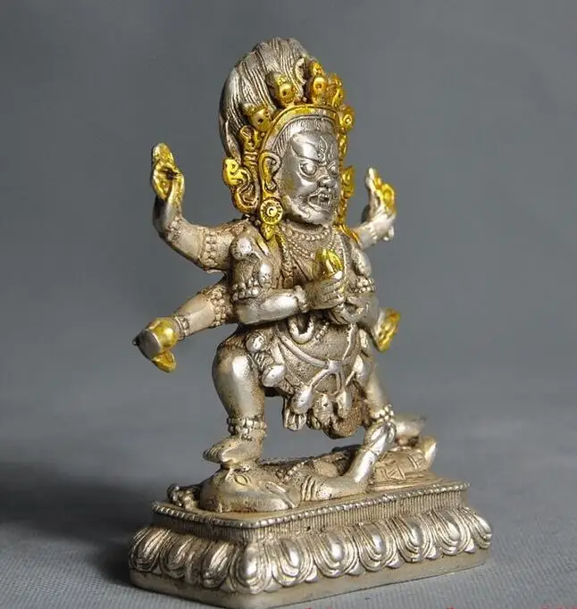 5 &quotСтарый тибетский буддизм Серебряная позолоченная Mahakala Vajrakilaya божество Будда